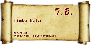Timko Béla névjegykártya